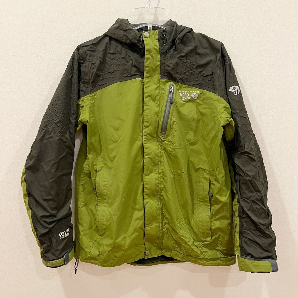 Mountain Hardwear Rain Jacket Mens Medium Green Dry Q Elite Hooded Gorpcore